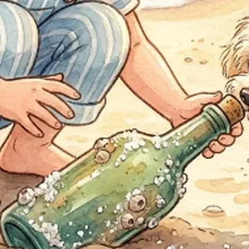 An old green bottle crusted with barnacles, held in Sienna’s hands.