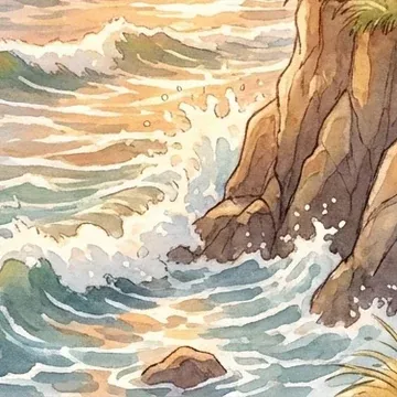 White water breaking around the foot of a rocky headland.